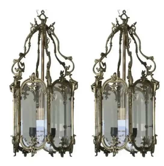 Pair of French Louis XV Style Gilt Bronze and Glass Lanterns