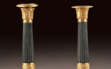 Pair of French gilt and patinated bronze candlesticks, around 1850 (2) - Napoleon III - Bronze (gilt), Bronze (patinated) - mid 19th century