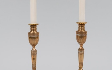 Pair of George III Gilt Brass Candlesticks Mounted as Lamps