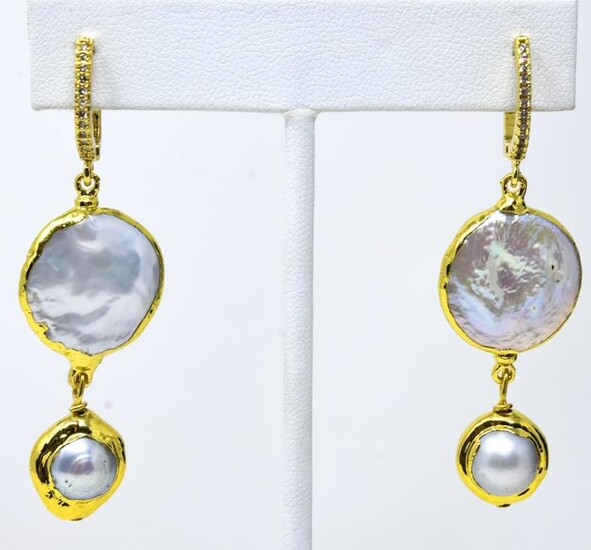 Pair of Gold Plated & Baroque Pearl Earrings
