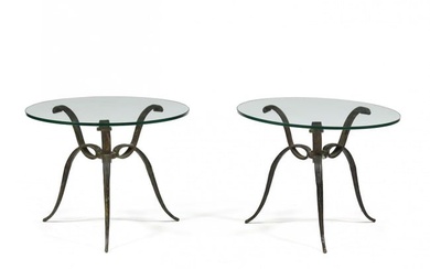 Pair of Hollywood Regency Bronze and Glass Side Tables
