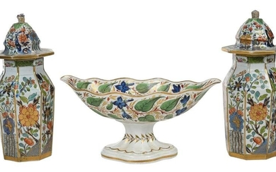Pair of Ironstone Lidded Jars and British Floral Compote