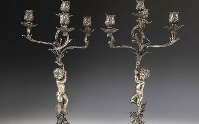 Pair of Italian silver candelabra - Alessandria 1950s