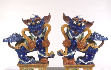 Pair of Large Chinese Ceramic Foo Dogs.