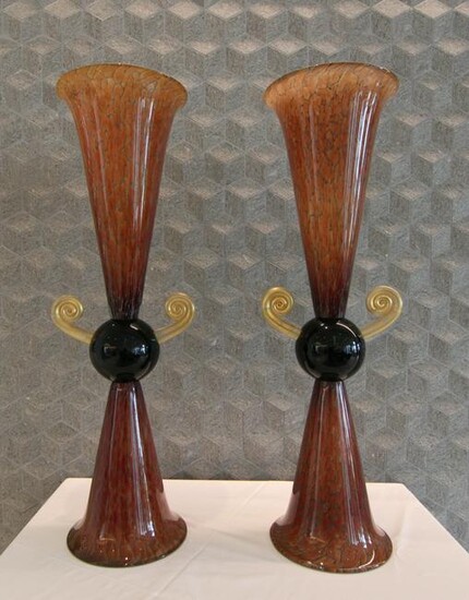 Pair of Large Murano Art Glass Vases