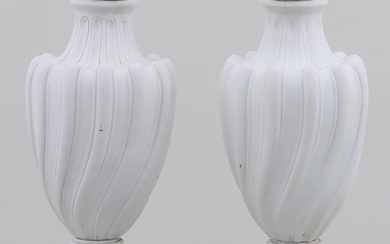 Pair of Large Parianware Urn-Form Table Lamps