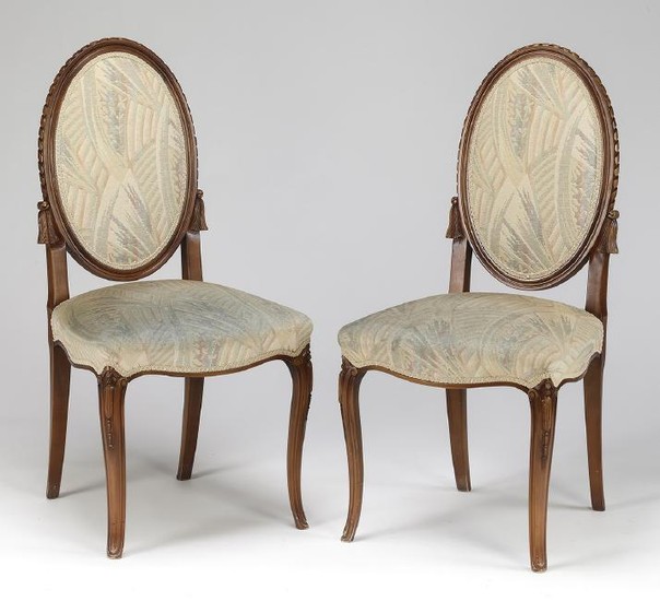 Pair of Louis XV style carved walnut side chairs