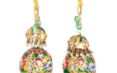 Pair of Persian Gold and Enameled Earrings