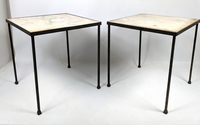 Pair small Iron and Marble Side Tables.