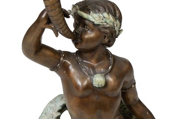 Patinated Bronze Fountain Figure, 20th c., H.- 24 in., W.- 16 in., D.- 13 in.