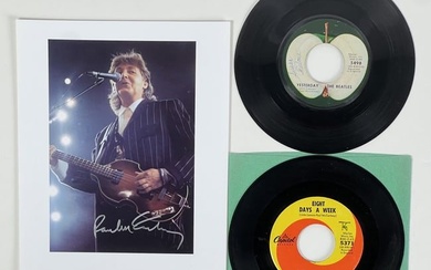 Paul McCartney Signed Photograph w/ Beatles 45's