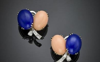 Pear and tapered diamond pink coral and synthetic lapis