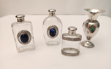 Perfume bottle, Vase (4) - .800 silver - Italy - Mid 20th century