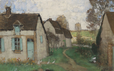 Pierre Eugène Montézin (1874-1946), Chaumières aux fenêtres et volets tourquoises