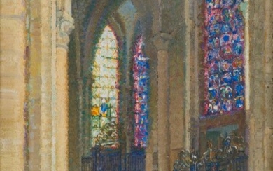 Pierre-Gaston RIGAUD (1874-1939) Intérieur d'église Huile sur toile, signée en bas à gauche. 56 x...