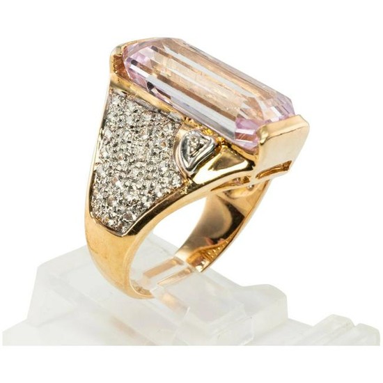 Pink Kunzite Diamond Ring 14K Yellow Gold