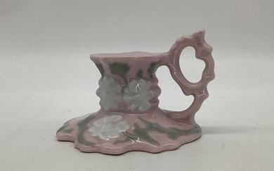 Pink porcelain.Bohemia.Candlestick.Hand painted.Mid last century. Very graceful shape