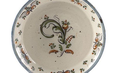 Plat en céramique émaillée Talavera, série queue de coq, vers 1800. Quelques restaurations. Diamètre :...