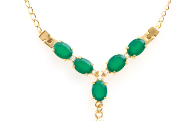 Plated 18KT Yellow Gold 6.10ctw Green Agate and White Topaz...