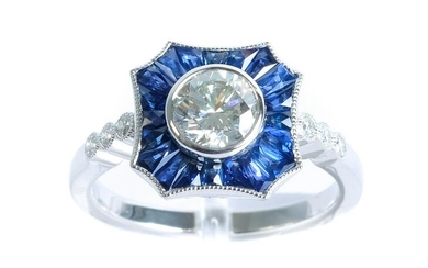 Platinum 0.82 CT Diamond & Sapphire Ladies Ring
