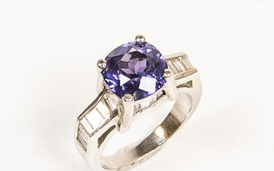 Platinum, Diamond, and Synthetic Color Change Sapphire Ring