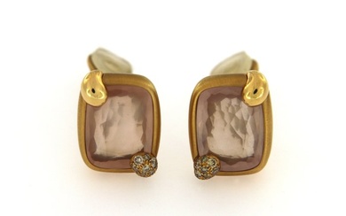 No Reserve Price - Pomellato - Earrings - Rittrato - 18 kt. Yellow gold Quartz - Diamond