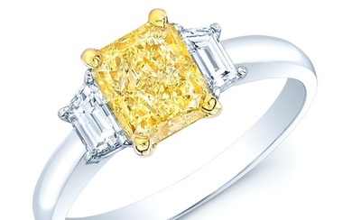 Prong Set Fancy Yellow Gia Certified Radiant Cut Engagement Ring In Platinum