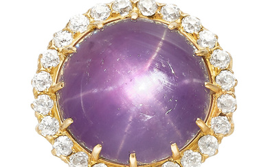 Purple Star Sapphire, Diamond, Gold Ring Stones: Sapphire cabochon;...
