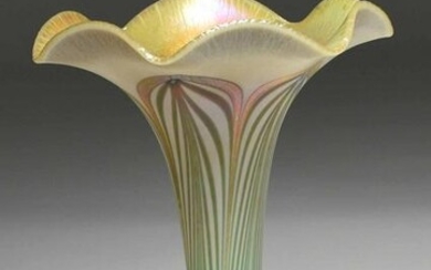 Quezal Ruffled Edge Art Glass Vase
