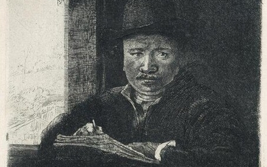 REMBRANDT VAN RIJN, Self Portrait Drawing at a Window.