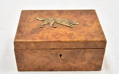 RUSSIAN BURL WOOD BOX WITH GILDED DOG
