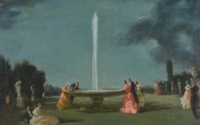 λ Raoul Millais (British 1901-1999), Figures by a fountain in a park
