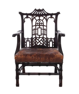 Rare Chinese Chippendale carved mahogany armchair