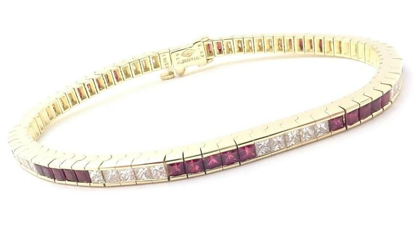 Rare! Vintage Authentic Tiffany & Co 18k Yellow Gold Diamond Ruby Line Bracelet