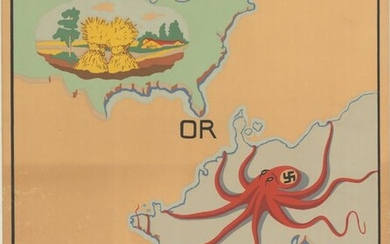 Rare WWII Propaganda Map Made by a Jewish Refugee and Former Prisoner-of-War, "Freedom or Slavery - Buy More War Bonds"