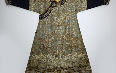 Rare18th C Yellow-Ground & Wan-Diaper Silk Dragon Robe