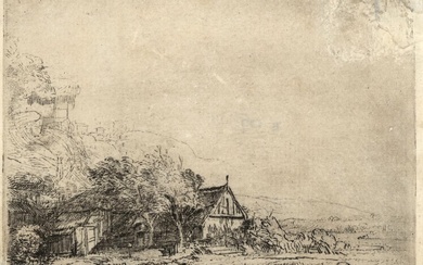 Rembrandt van Rijn (1606-1669). Landscape with a cow drinking. Etching...