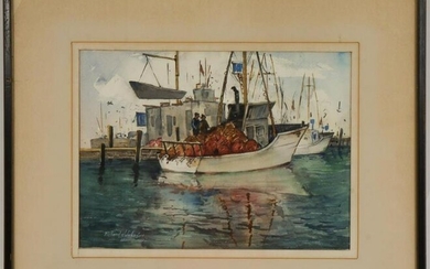 Richard V. Johnson "San Pedro Harbor" Watercolor