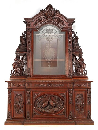 (-), Richly carved oak 2-piece Mechelen hunting cabinet...