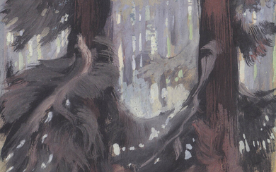 Robert Russ All’interno del bosco;Guazzo, 14,8 x 17,9 cm Firma
