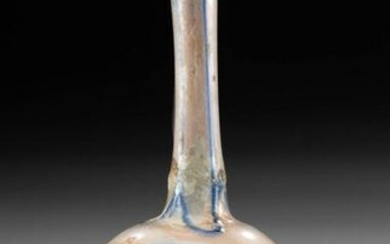 Roman Glass Flask Applied Cobalt Blue Trailing