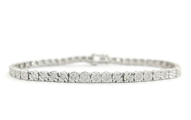 Round Diamond Illusion-Set Tennis Bracelet 10K White Gold, 7 Inches, 1.00 CTW
