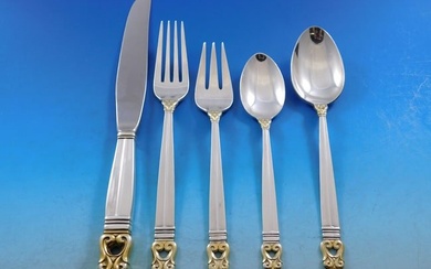Royal Danish Gold Accent by International Sterling Silver Flatware Set Service