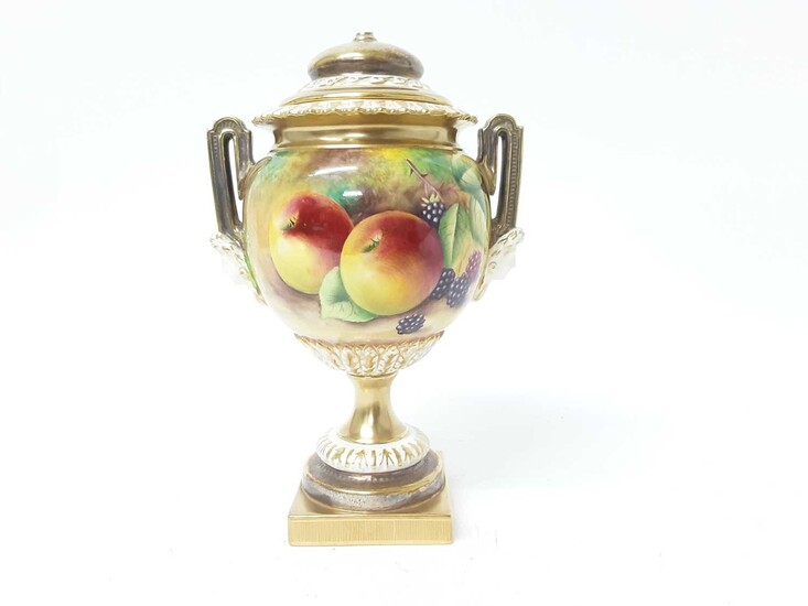 Royal Worcester Hand Painted vase and cover (finial AF)