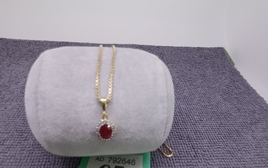 Ruby and Diamond Pendant with Chain - 9 ct - 4.94 g