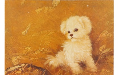 Ruiz Oil Painting of Puppy, Circa 1960
