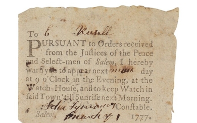 Russell, Ezekiel | A very scarce Salem handbill issued to (and possibly printed by) Ezekiel Russell