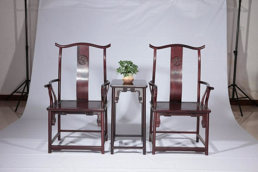 SET ZITAN WOOD CARVED CHAIRS&TABLE