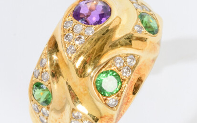 SIGNED BODEGAARD 18K BRIGHT-POLISHED YELLOW GOLD, AMETHYST, GREEN TOURMALINE AND...