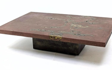 SILAS SEANDEL Concrete & Bronze Inlay "Terra" Table. Re